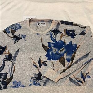 ZYIA Blue Floral Crew Neck Sweater
